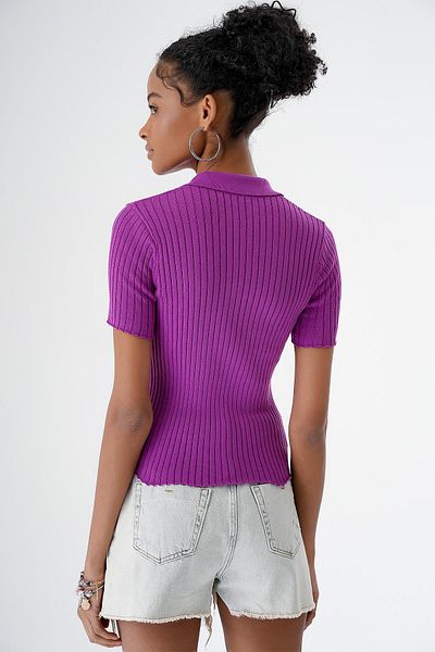 CHUBA Pulover de damă, cu gât polo, cu nasturi, cu mânecă scurtă, tricotaj, violet 24s163