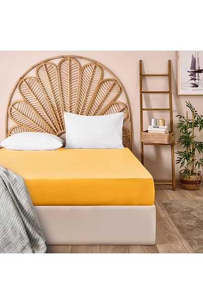 Evidea Mustard Soft Single Flat Edge Bed Sheet - 160X240 cm