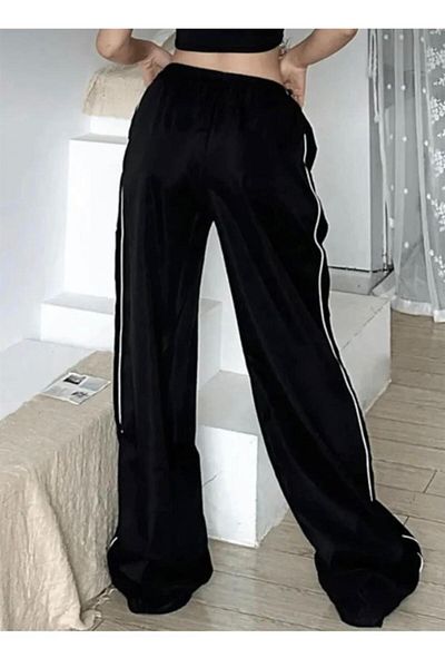 Touz Moda Harajuku Zip Detail Double Stripe Black Tracksuit Oversize Sweatpants