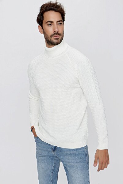 CHUBA Erkek Balıkçı Yaka Regular Fit Dokulu Uzun Kollu Triko Kazak Ekru 23w212