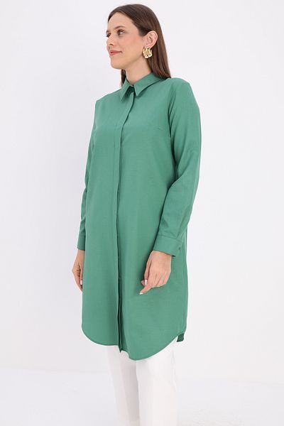 ALLDAY Green Hidden Placket Cotton Shirt Tunic
