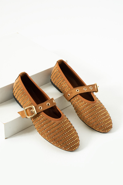 volarescarpe فانيسا - حذاء باليرينا نسائي بحزام واحد وتفاصيل حجرية