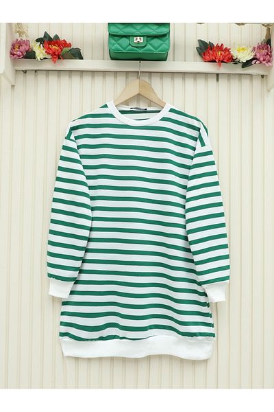 Modamorfo Crew Neck Side ριγέ ιδρώτας - Σμαραγδένιο