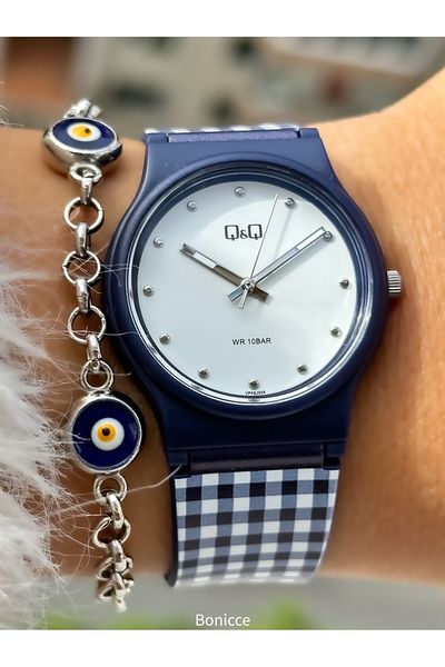 Q&Q Dark Blue Silicone Cord, 10 Bar Waterproof (Suitable for Pool, Marine Use) Women's Wristwatch