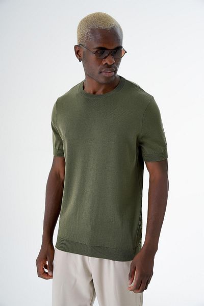 CHUBA Men's Crewneck Standard Fit Cotton Short Sleeve Knitwear Sweatshirt Khaki 24s261