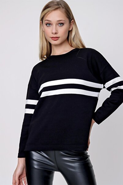 CHUBA Pulover oversize tricot cu dungi de damă Negru-ecru 22wk257