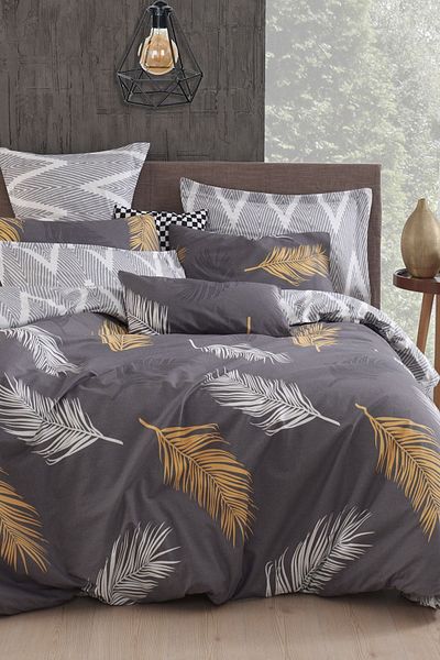 Eponj Home Διπλό Σετ Παπλωματοθήκη Olivia - Εύκολο στο Σιδέρωμα, Χρυσό-Γκρι