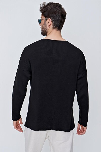 CHUBA Men's Crew Neck Cotton Loose Knitwear Sweater Black 22sm213