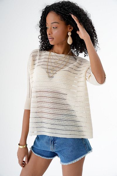 CHUBA Βανίλια Boat Neck Casual See-Through Πλεκτό Πουλόβερ - Λεπτομέρεια πλέξης μαλλιών 24s155