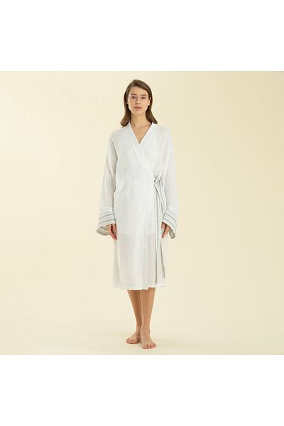 Chakra Atıgrado Dressing Gown White/Marine Blue
