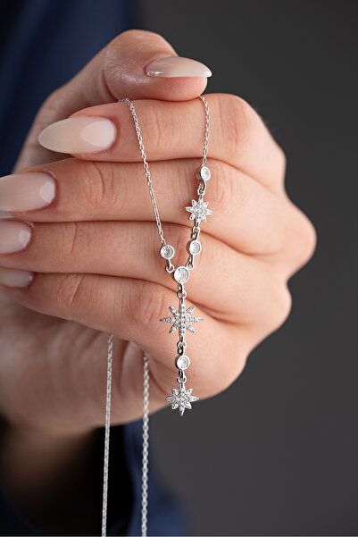 Silvano Jewelry 925 Ayar Gümüş Zirkon Taşlı Akışlı Yıldız Kolye