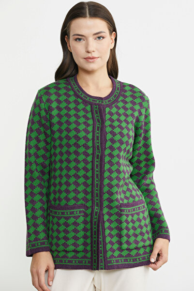 Sementa Темно-фіолетовий трикотажний піджак з кишенями та візерунком у вигляд...