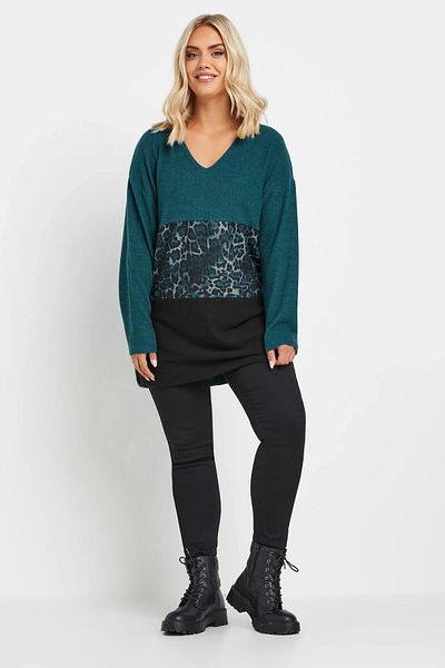 Stil Diva Plus Size V-Neck Long Sleeve Color Block Sweater 322192