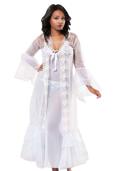 Sistina 2-Piece White Lace Dressing Gown and Nightgown Set - 1485