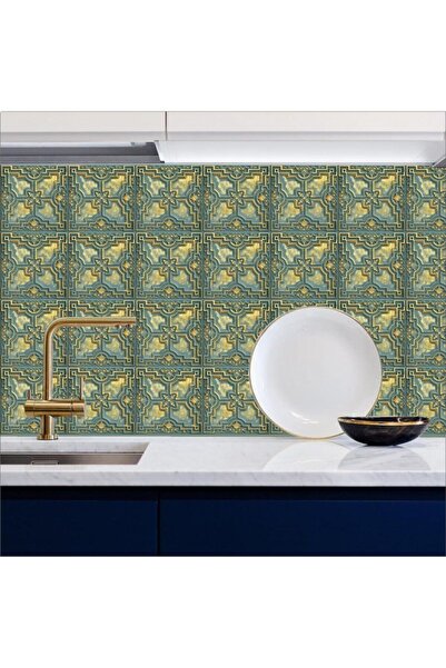 Bigaimaj Кухонна стільниця з самоклеючою фольгою з малюнком каменю, зеленого та жовтого кольорів, розміром 60 см x 100 см