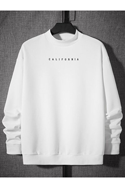 KUAS سويت شيرت قطني كبير الحجم مطبوع للجنسين من كاليفورنيا - 3 خيوط، رقبة دائرية