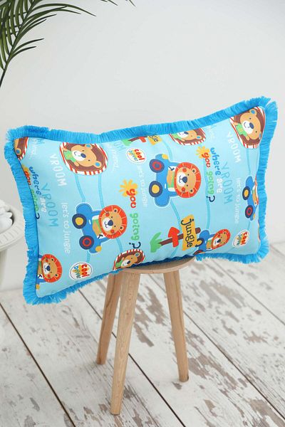 Aisha's Design Fringed Edges Driver Themed Children's Throw Pillow Cover 50X30 Cm,K-405