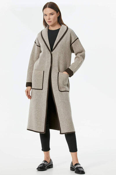 Sementa Shawl Collar Snap Fastener Long Knitwear Cardigan - Mink - Brown