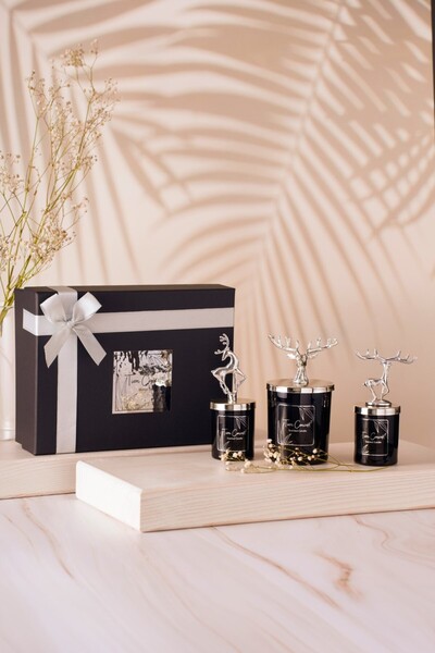 Tiem Concept Yılbaşına Özel Siyah Hediye Kutulu Vanilya Kokulu Gümüş Geyik Te...