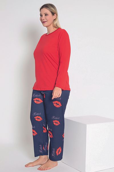 MyBen Red Kisses Printed Long Sleeve Women's Pajamas Set - B-50