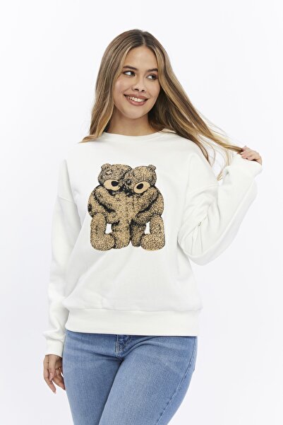 Gidia Кадифена блуза с мотив на мече, подплатена с шерпа (подплата от поларен...