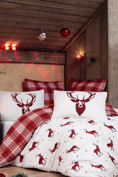 Eponj Home Easy to Iron Double Duvet Set Deer Burgundy