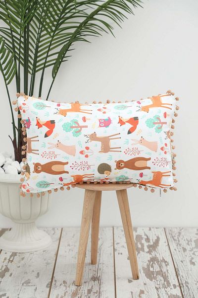 Aisha's Design غطاء وسادة منقوش عليه غابة بومبوم وحيوانات لطيفة مقاس 50 × 30 سم - K-400