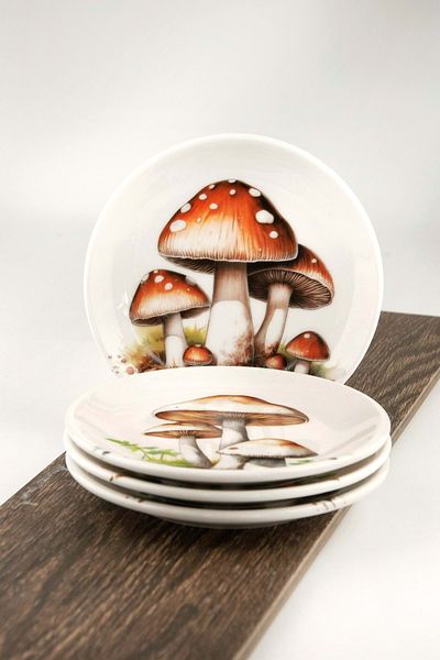 Bursa Porselen Dekor Mushrooms 4 Piece Cookie Plate