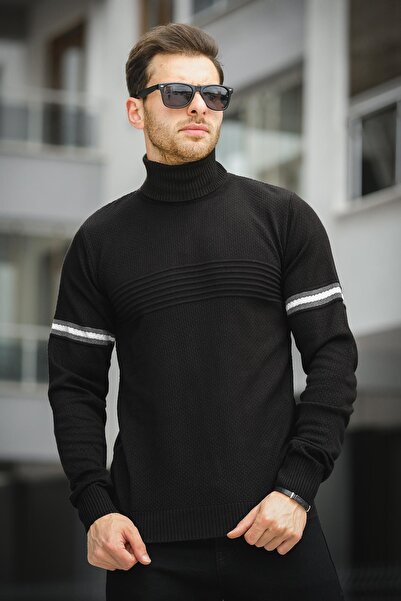 Oksit Giul Cotton Slim Fit Striped Men's Full Turtleneck Sweater