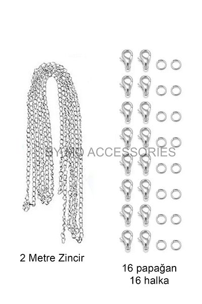 By MO Accessories 2 metri de culoare argintie lanț papagal inel set bijuterii material auxiliar