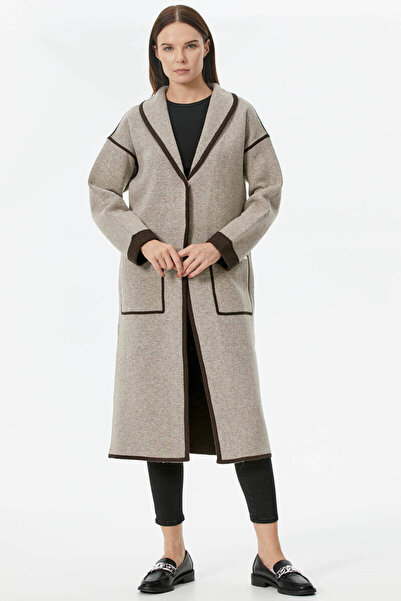 Sementa Shawl Collar Snap Fastener Long Knitwear Cardigan - Mink - Brown