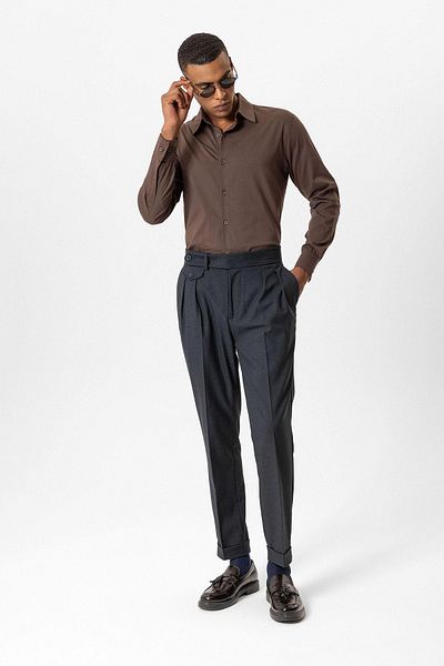 Antioch Navy Blue High Waist Pleated Technical Men's Trousers