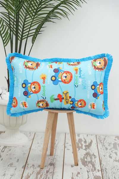 Aisha's Design Fringed Edges Driver Themed Children's Throw Pillow Cover 50X30 Cm,K-405