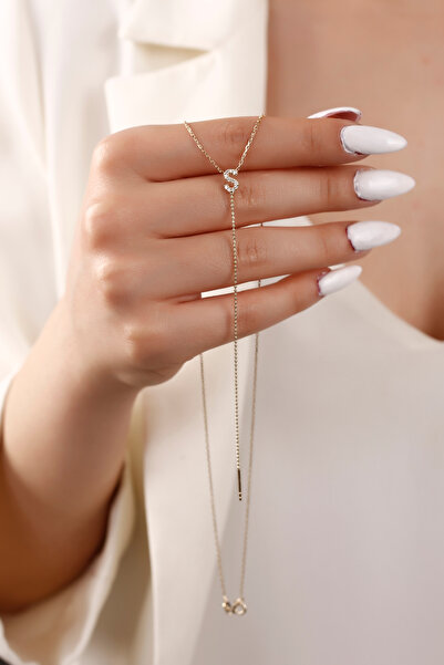 SARIASLAN Özel Tasarım S Baş Harfli Dekolte Gümüş Kolye 925 Ayar Gold Renk