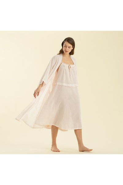 Chakra Elegant Dressing Gown White/Pink