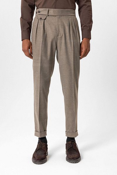Antioch Milky Brown High Waist Pleated Technical Men's Trousers