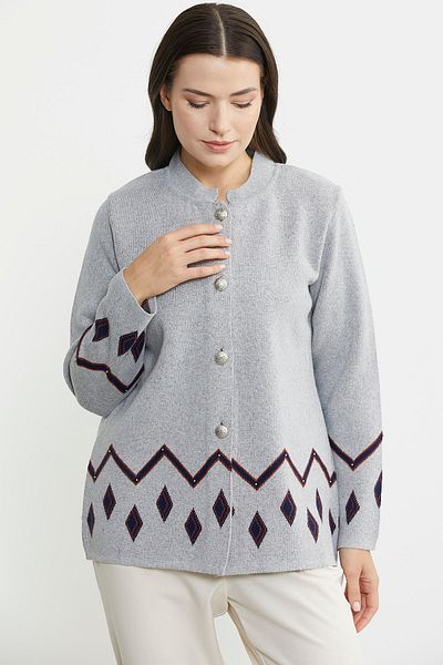 Sementa Jachetă din tricot din lână gri - Detaliu perlat