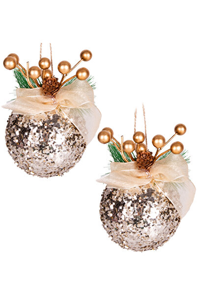 Herdekora Χριστουγεννιάτικο Στολίδι Χριστουγεννιάτικο Διακοσμημένο Χριστουγεννιάτικο Σετ Μπάλες Χριστουγέννων 2 τεμαχίων Σαμπάνια 10 εκ.