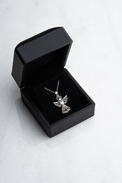 Silvano Jewelry 925 Ayar Gümüş Işıklı Kutu Kalp Tektaş Melek Kolye