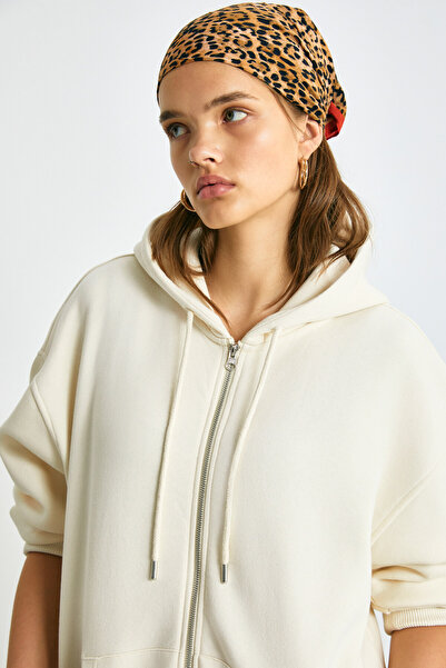 GRIMELANGE Γυναικείο φούτερ βανίλιας με κουκούλα KESIA με φλις εσωτερικά