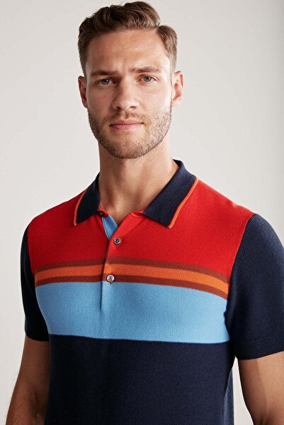 Hemington Striped Pattern Navy Blue Knitwear Polo