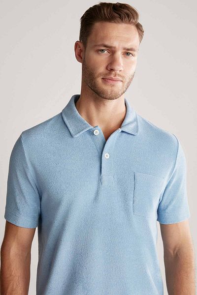 Hemington Light Blue Terry Fabric Polo Neck T-Shirt