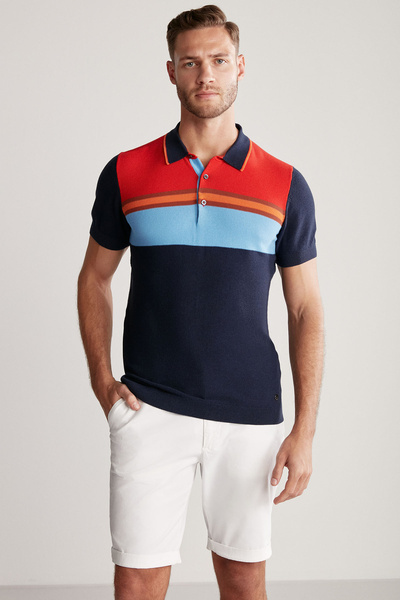 Hemington Striped Pattern Navy Blue Knitwear Polo