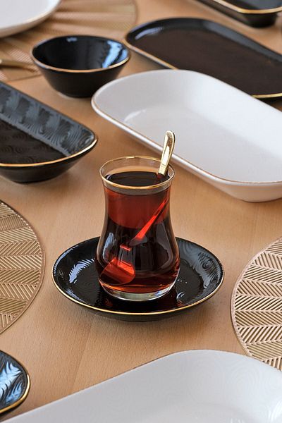 Glore Asian Balance 12-Piece 6-Person Gold Gilt Ceramic Tea Set