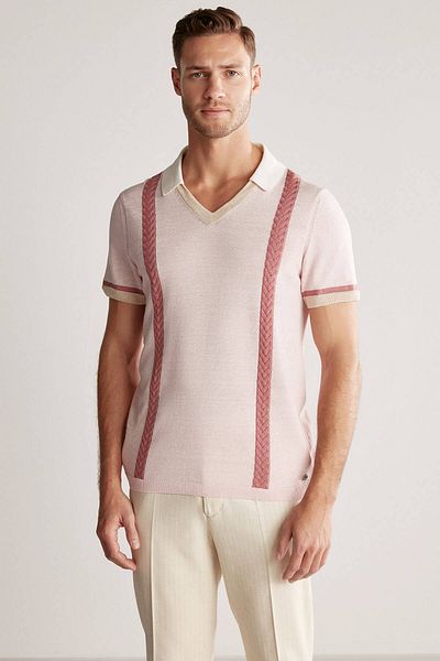 Hemington Linen Cotton Blend Pattern Pink Knitwear Polo