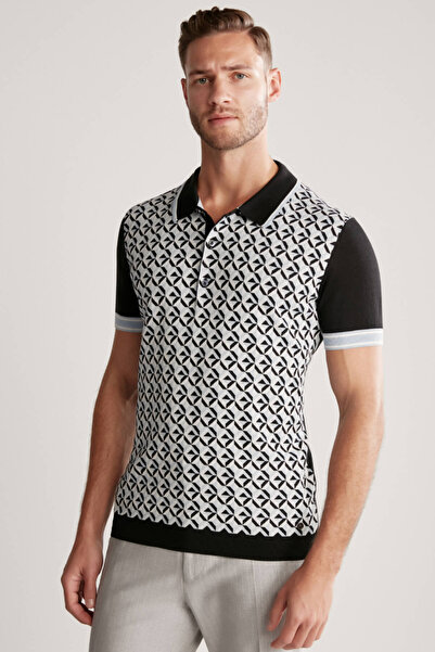 Hemington Silk Cotton Blend Pattern Black Knitwear Polo