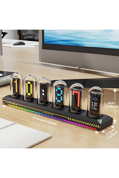 Choice base with light USB Powered RGB Nixie Tube Clock with IPS Color Screen, Corded Electric Aluminum Ova