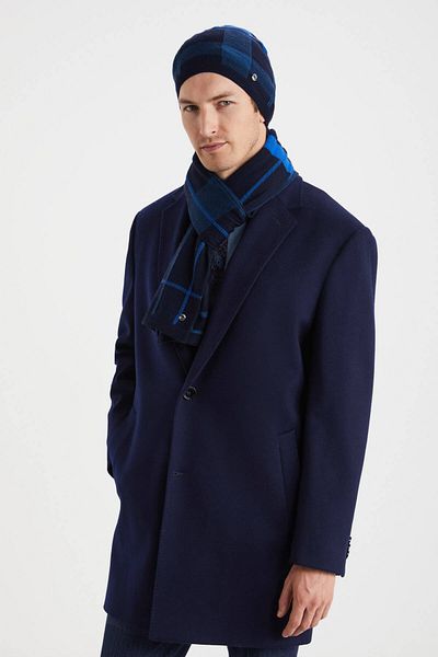 Hemington Stripe Pattern Navy Blue Merino Wool Beret