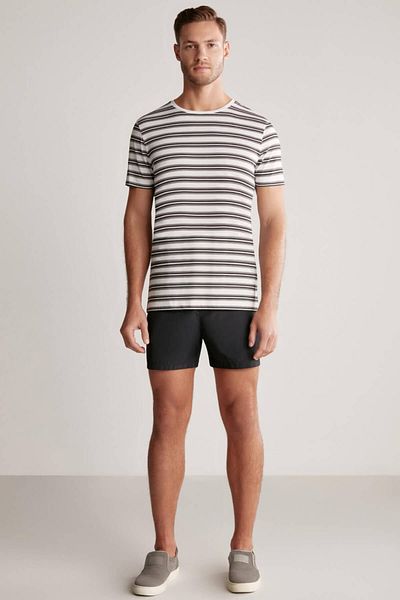 Hemington White Gray Striped Crew Neck Pure Cotton T-Shirt