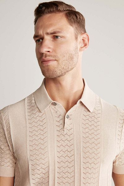 Hemington Cream Color Knitwear Polo with Openwork Knit Detail